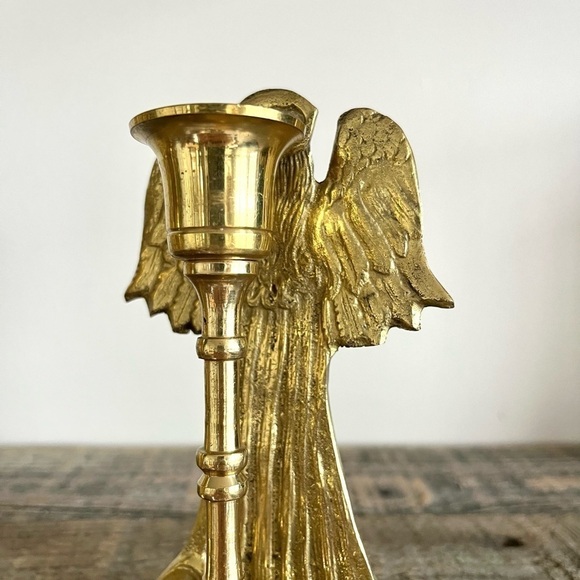 Brass angel candlestick set of two - Picture 3 of 6